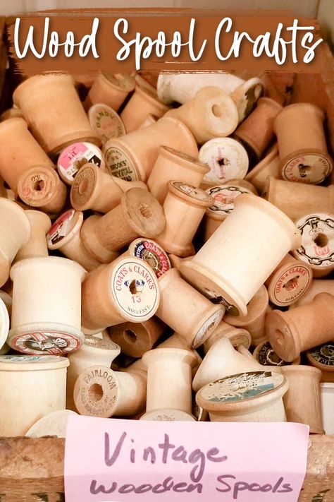 Wooden spools are a FABULOUS craft supply for so many upcycling projects. From the colorful thread that they may come with to the fantastic graphics and advertisements on the ends, there are dozens of projects to make with the. Perhaps one of these craft ideas will inspire you to go through your spool stash... Old Cotton Reels Wooden Spools, Wooden Thimble Crafts, Christmas Crafts With Thread Spools, Wooden Spools Crafts, Old Horse Tack Decor Ideas, Uses For Old Wooden Thread Spools, Thread Spool Garland, Wooden Sewing Spool Ideas, Old Wooden Spools Ideas