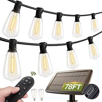 addlon 78(72+6) FT Solar String Lights Waterproof,Patio Lights Solar Powered with Remote & USB Port 3 Lighting Modes 24+2 LED Shatterproof Bulbs Outdoor Lights for Camping Backyard Garden - Amazon.com Camping Backyard, Waterproof Patio, Patio Lights, Backyard Camping, Solar String Lights, Patio Lighting, Outdoor Lights, Solar Powered, Backyard Garden