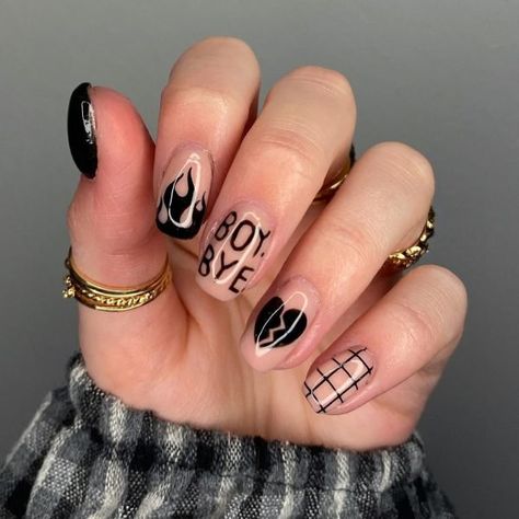 Anti Valentine’s Day Nails, Anti Valentines Day Nails, Sports Nails, Anti Valentines, Long Acrylic Nail Designs, Fall Gel Nails, Lovely Nails, Nail Tutorial, Anti Valentines Day