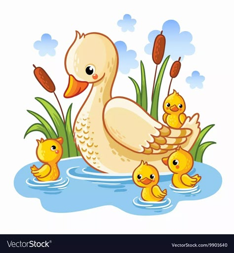 A duck and ducklings vector image Scenery Drawing For Kids, Duck And Ducklings, Duck Drawing, Day Illustration, Hapkido, Drawings For Kids, A Duck, Art Drawings For Kids, Bird Drawings