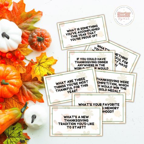 Grab our 32 fun and meaningful Thanksgiving conversation starters that include free cards to download for the best holiday ever! Thanksgiving Conversation Starters, Thanksgiving Questions, Thanksgiving Bingo, Free Thanksgiving Printables, Conversation Cards, Thanksgiving Traditions, Free Cards, Holiday Games, Free Thanksgiving