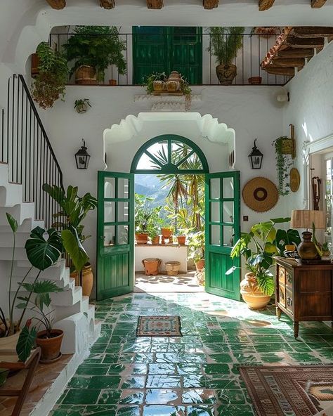 Dream home in Andalusia, Spain ✨🌞💚 Would you live here? Designed by @my_homely_decor - #DreamHome #Spain #LuxuryLiving #emerald… | Instagram Apartment Spanish Style, Home Decor Spanish Style, Spanish Style Entryway, Spanish Entryway, Spanish Style Homes Interior, Old Spanish Style Homes, Homely Decor, Modest House, Spanish Style Home Interior