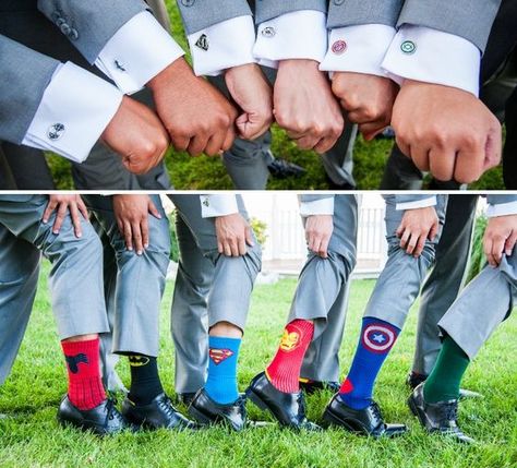 groomsmen and yours hero socks Comic Wedding, Marvel Wedding, Superhero Wedding, Image Spiderman, Mother Of Groom, Waterfront Wedding, Future Wedding Plans, Cute Wedding Ideas, Avengers Funny