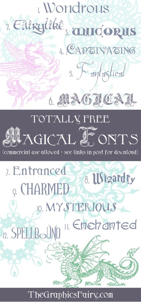 Free Magical Fonts - The Graphics Fairy  ~~ {12 free commercial use fonts w/ easy download links} Magical Fonts, Computer Font, The Graphics Fairy, Commercial Use Fonts, Aesthetic Fonts, Graphics Fairy, Fancy Fonts, Unique Fonts, Monogram Fonts