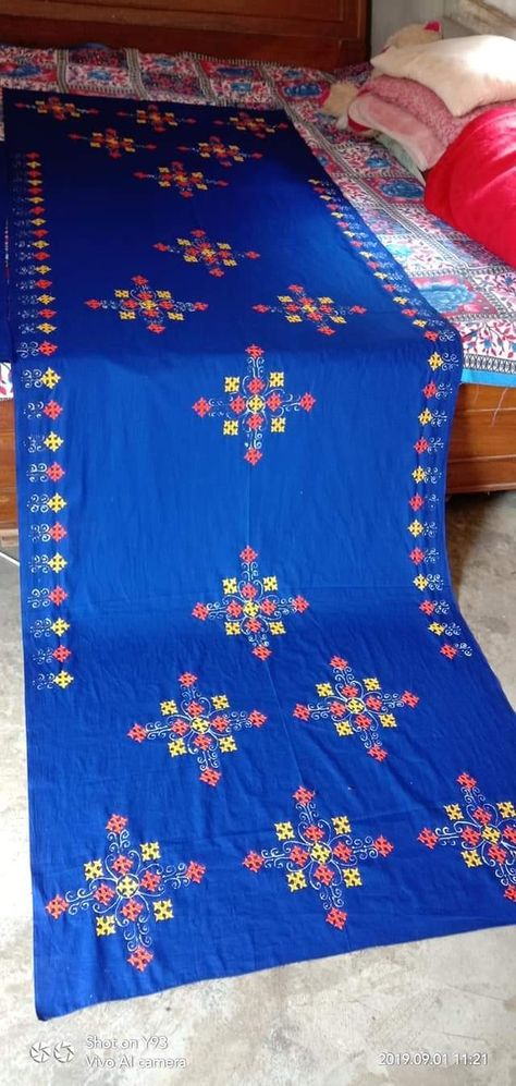 Done by Pampi Rajkhowa Gujarati Stitch Design, Kacchi Work Design, Kutch Work Saree, Books Embroidery, Embroidery Quotes, Hoops Embroidery, Quotes Embroidery, Kasuti Embroidery, Embroidery Books