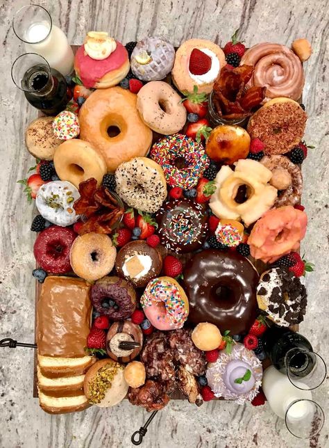 Donut Charcuterie Board, Donut Board, Square Donuts, Brunch Board, Maple Bacon, Delicious Donuts, Donut Shop, Cake Donuts, Crispy Bacon