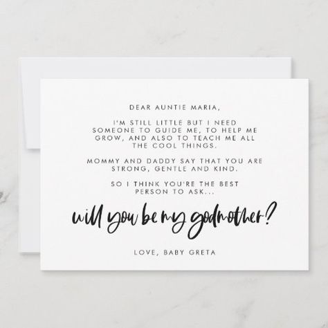 $3.08 | Modern elegant Will you be my Godmother text card - godmother, will you be my godmother, godmother proposal, baptism, christening, godparents, godmother card, modern elegant, simple minimalist, typography Baptism Godparents Proposal Ideas, Godparent Request Ideas, Godparent Request, Godmother Proposal, Baptism Ideas, Minimalist Typography, Baptism Invitation, Baptism Invitations