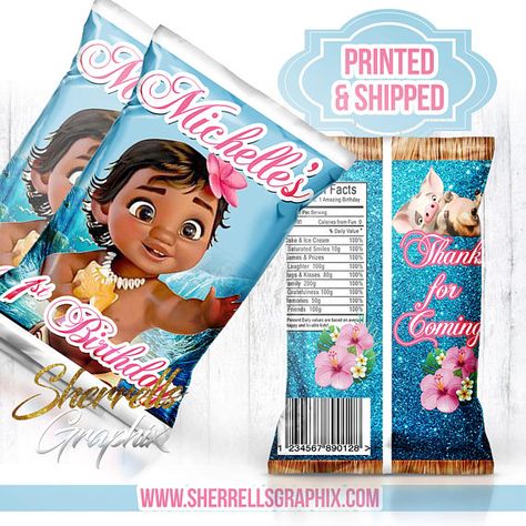 Moana Birthday Goodie Bags, Moana Birthday Party Favors Bags, Moana Goodie Boxes, Princess Chip Bags, Moana Chip Bags, Personalized Birthday Favors, Moana Theme Birthday, Moana Themed Party, Moana Theme