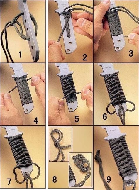 Paracord Knife Handle, Paracord Knife, Survival Knots, Paracord Diy, Diy Knife, Knife Patterns, Paracord Knots, Knots Diy, Rope Knots