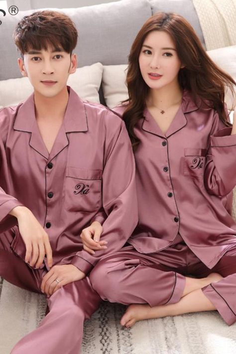 Luxury Pajama suit Satin Silk Pajamas Sets Couple Sleepwear Family Pijama Lover Night Suit Men & Women Casual Home Clothing Couple Sleepwear, Pijama Satin, Pijamas Women, Men Loungewear, Luxury Pajamas, Hoodies Men Style, Couple Pajamas, Pajama Suit, Home Clothing