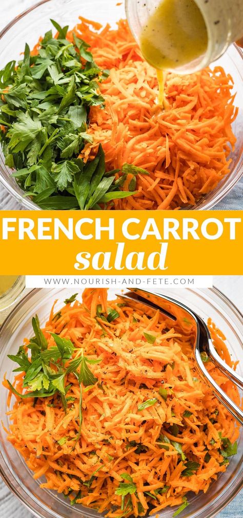 This French carrot salad recipe is simple, fresh, delicious, and healthy! Grated carrots, fresh parsley, and an easy honey Dijon dressing make the magic. Easy Carrot Salad, Light Healthy Dinner, Low Carb Vegan Breakfast, Lemon Dijon Vinaigrette, Easter Side Dish, Grated Carrot Salad, Spring Flavors, Spring Side Dishes, Easy Italian Pasta Salad