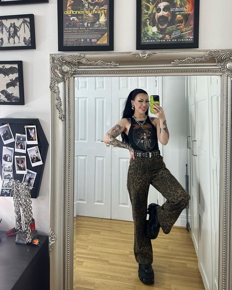 Hopped on the leopard print tend 🐆 ALSO this has to be my new fav @whileshesleeps song it absolutely slaps !!!!!!!!!!! Can’t wait to see them at @downloadfest again this year 🖤🫶🏻 Outfit deets: Top @marywyatt Jeans @aelfricedenofficial Necklaces @bonexsmith Alt Jeans Outfit, Leopard Print Jeans Outfit, Pierce The Veil Concert Outfit, Leopard Print Top Outfit, Print Jeans Outfit, Leopard Jeans Outfit, Leopard Top Outfit, Printed Top Outfit, Leopard Print Outfit