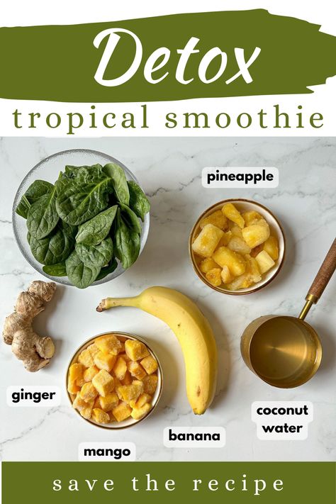 This detox island green tropical smoothie is one of our favorite copycat Tropical Smoothie recipes for weight loss! Blend this green coconut water smoothie with ginger, spinach, and tropical fruit in 5 minutes for a healthy and hydrating drink! Raw Smoothie Recipes, Green Smoothie Recipes Healthy Breakfast, Smoothie With Ginger, Green Smoothies, Spinach Smoothie Recipes Healthy, Tropical Smoothie Green Island Recipe, Smoothie With Coconut Water, Healthy Tropical Smoothie Recipes, Island Green Smoothie Recipe