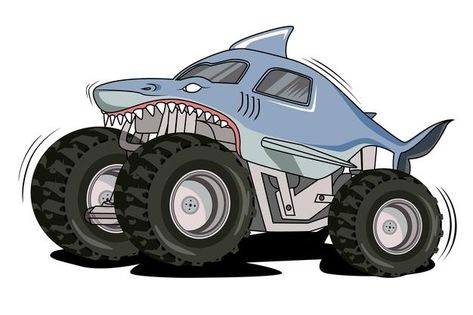 Premium Vector | Monster truck cartoon vehicle or car and extreme show transport illustration Shark Monster Truck, Shark Monster, Monster Truck Art, Cartoons Animals, Monster Truck Cars, Big Monster Trucks, Monster Jam Birthday, Transport Illustration, Monster Truck Coloring Pages