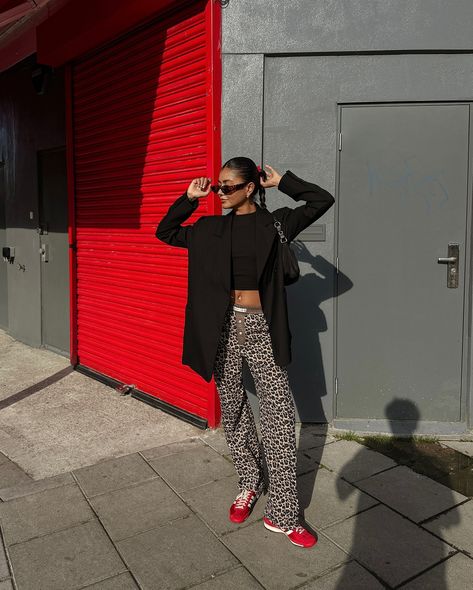 🐆 help, i have not stopped wearing these trainers 👟♥️ . . . . #dailyoutfit #ootdgals #adidassneakers #adidassl72 #leopardprinteverything #vestairecollective #trendsxmb #howtowear #streetstyle_daily | leopard print trousers, adidas originals sl72, pop of red outfit, street style london, ootd, daily outfit, fashion inspo Leopard Print Trainers Outfit, Red Trainers Outfit Women, Leopard Print And Red Outfits, Adidas Sl72 Outfit Women, Adidas Sl 72 Woman Outfit, Leopard Trousers Outfit, Leopard Print Trousers Outfit, Adidas Trainers Outfit, Printed Trousers Outfit