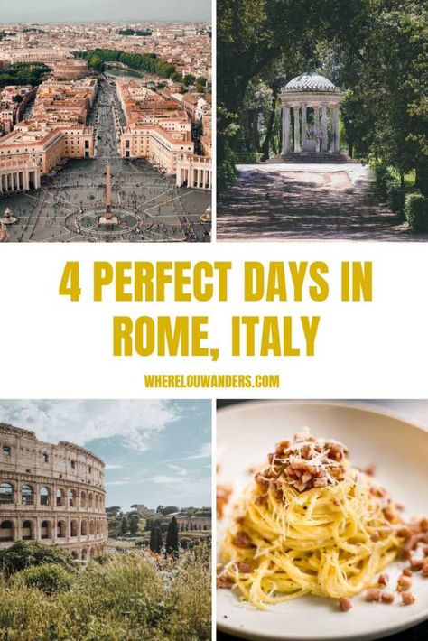 Perfect Itinerary for 4 days in Rome | Full itinerary 4 Days In Rome, Weekend In Rome, Rome Itinerary, Piazza Navona, Trevi Fountain, Italy Travel Guide, Perfect Itinerary, Road Trip Itinerary, Food Tours