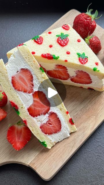 Winnie Wai-Ling Lee on Instagram: "Strawberry cake sandwich aka Japanese fruit Sandos 🍓🍓🍓 . . Do you have a hard time rolling up a cake roll? Why not use this method and cut into squares to make strawberry cake sandwiches . A great picnic snack with matching strawberry pattern 🥰 . . My full cake roll recipe can be found on my blog. Link in bio. Perfect recipe to make your Fruit Sandos with ❤️ . . Alternatively you can COMMENT - ‘cakeroll’ i will dm you the recipe link.  . . #cakeroll #strawberry #homemade #cakeideas #cake #cakedecorating #swissroll #treats #tartlets #recipe #tutorial #love #food #bakingvideo #bakers #foodlover #easydessert #pastry #tasty #dessert #video #inspiration #instagood #reels #reelsinstagram" Pattern Roll Cake, Strawberry Aesthetics, Strawberries Aesthetic, Cake Sandwiches, Japanese Fruit, Strawberry Roll Cake, Fruit Birthday Cake, Boba Shop, Cake Sandwich