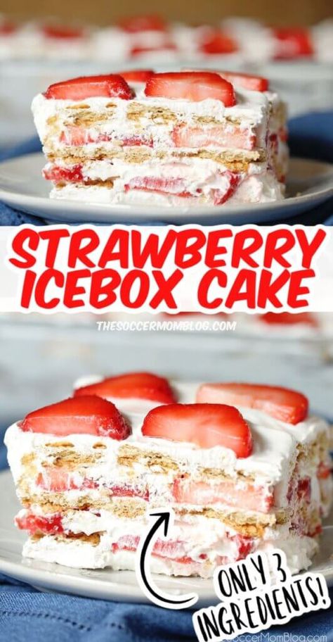 Sweet and fruity, this Easy Strawberry Icebox Cake only needs 3 ingredients, and is a great way to cool down with dessert! Strawberry Cream Cheese Icebox Cake, Cream Cheese Icebox Cake, Strawberry Icebox Cake Recipe, Strawberry Icebox Cake, Icebox Desserts, Icebox Cake Recipes, Dessert Oreo, Sliced Strawberries, Cream Cheese Desserts