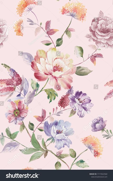 watercolor flower on the pink background is hand painted with delicate and delicate flowers Watercolor Flowers Allover, Honeysuckle Watercolor, Postcards Packaging, Allover Flower, Watercolor Flower Illustration, Tropical Fabric Prints, Botanical Flowers Print, Wallpaper Art Deco, Watercolor Flowers Pattern