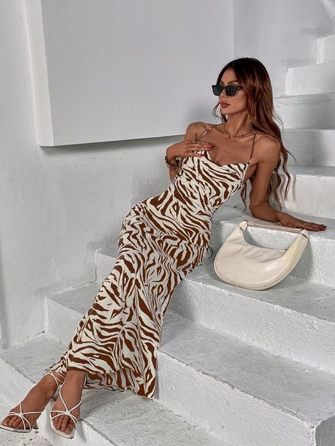 Zebra Print Maxi Dress, Vacation Outfits Women, Bride Lingerie, Zebra Dress, Shein Dress, Vacation Dresses, Long Maxi, Printed Maxi, Vacation Outfits