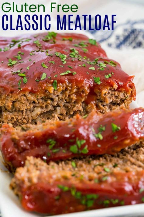 Gluten Free Meatloaf Recipe, Gluten Free Meatloaf, Gluten Free Meat, Easy Gravy Recipe, Gluten Free Comfort Food, Potatoes Green Beans, Gluten Free Dinner Easy, Classic Meatloaf Recipe, Gluten Free Main Dishes