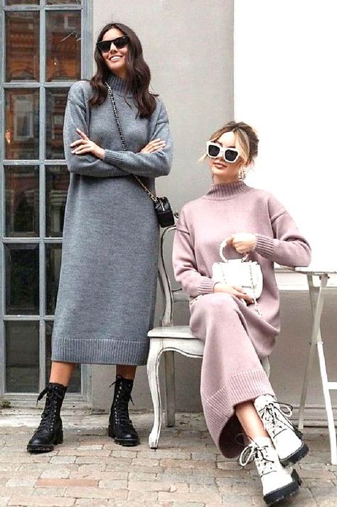 Sweater Dress Outfit, Coat Women Fashion, Most Beautiful Dresses, Outfit Trends, Gray Sweater, Knit Fashion, Winter Fashion Outfits, Style Blog, Fall Winter Outfits