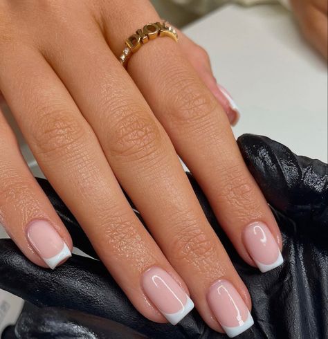 French Tip Gel Nails, Gel Nails French, Blue French Tips, Squoval Nails, French Manicure Nails, Work Nails, Basic Nails, French Tip Acrylic Nails, French Acrylic Nails