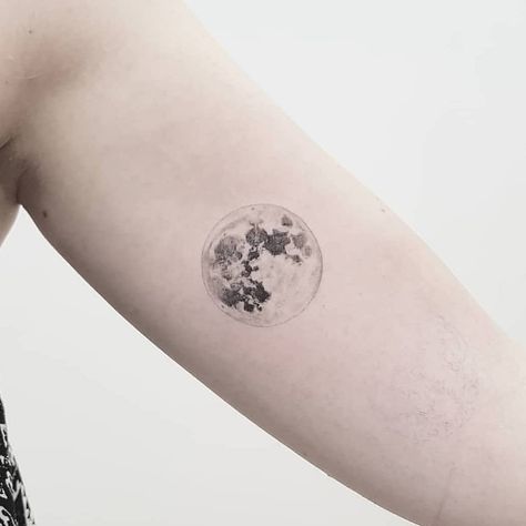 Realistic Moon Tattoo, Cosmos Tattoo, Full Moon Tattoo, Planet Tattoos, Strength Tattoo, Moon Tattoo Designs, Nordic Tattoo, Neck Tattoos, Disney Tattoo