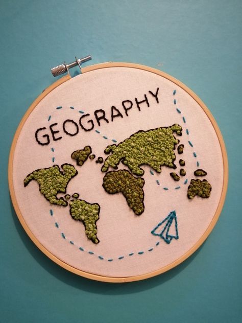 Embroidery Gift For Teacher, Embroidery Teacher Gifts, Travel Embroidery, Sew Studio, Geography Gifts, Handmade Embroidery Designs, Embroidery Gifts, Diy Teacher Gifts, School Art Projects