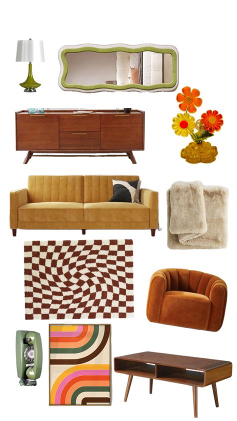 Bedroom 70s Style, 50s Interior Design, 50s Interior, 70s Room, 70s Living Room, 70s Interior Design, 70s Interior, Interior Design Mood Board, Apartment Decor Inspiration