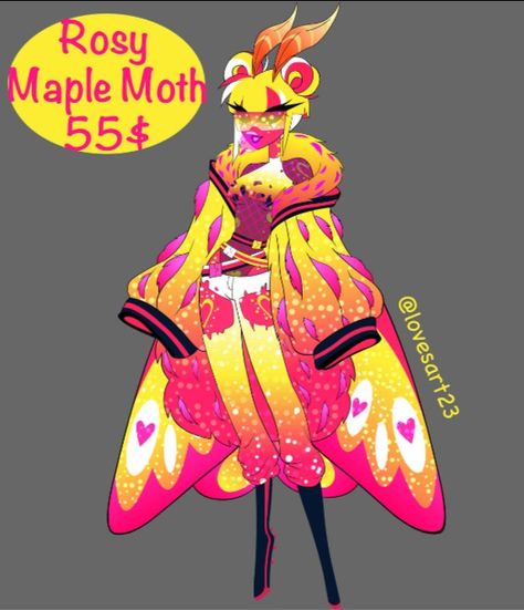 Maple Moth, Rosy Maple Moth, Colorful Moths, Pokemon Poster, Moth Wings, Moth Art, Drawing Tips, Hazbin Hotel, Character Design Inspiration