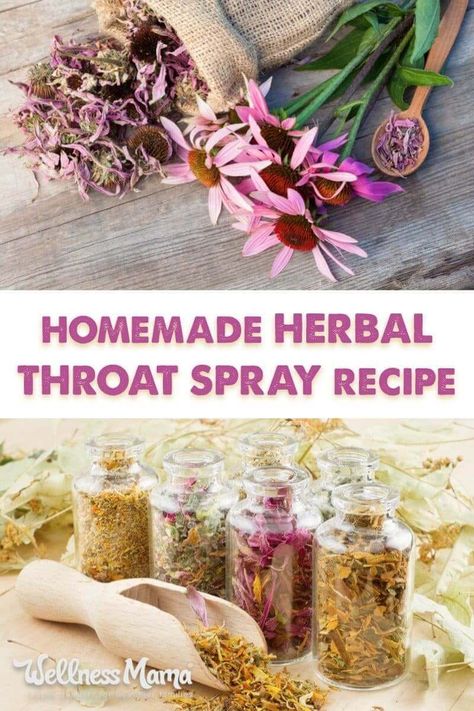 This homemade herbal throat spray recipe is great for sore throat or cough made with natural ingredients like echinacea, thyme, elderberry, and ginger. For Sore Throat, Throat Spray, Cold And Cough Remedies, Wellness Mama, Home Remedy For Cough, Cold Sores Remedies, Natural Sleep Remedies, Natural Cold Remedies, Natural Cough Remedies