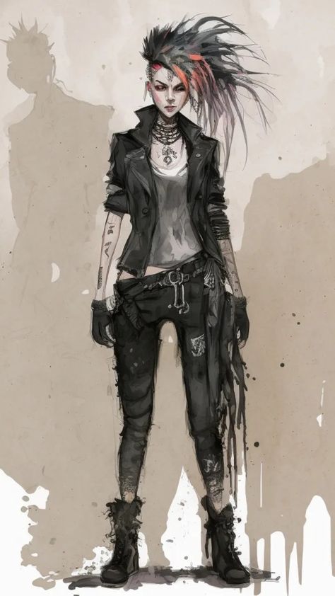 Punk Dnd Character, Hardcore Punk Outfits, Hardcore Punk Fashion, Neon Vampire, Werewolf Outfit, Vampire Character Design, Organisation Dressing, Punk Fashion Women, Witch Demon