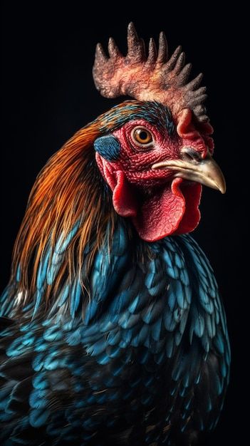 Photo a close up of a chicken with a blu... | Premium Photo #Freepik #photo #cock #rooster #poultry #chicken Evolutionary Art, Rooster Images, Chicken Pictures, Chicken Bird, Rooster Painting, Chicken Painting, Rooster Art, 4 By 4, Toyota 4