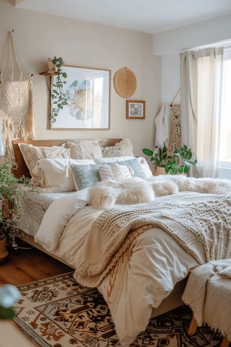 29 Boho Bedroom Apartment Ideas 2 Flower Boho Bedroom, Women's Bedroom Ideas Aesthetic, Ivory Walls Bedroom, Asthetic Bedrooms For Teens Ideas, Keys Apartment, Boho Bedroom Apartment, Boho Teenage Girl Bedrooms, Room Decor Boho Chic, Nest Bedroom