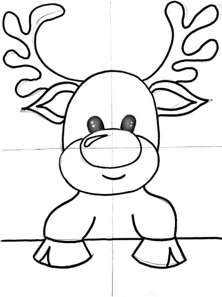 How To Paint A Cute Rudolph - Step By Step Painting How To Draw Christmas Reindeer, How To Draw A Reindeer Easy, How To Draw A Reindeer Face, Rudolph Drawing Easy, Reindeer Easy Drawing, How To Draw Rudolph Step By Step, Reindeer Painting For Kids, Reindeer Painting Canvases, How To Draw A Reindeer