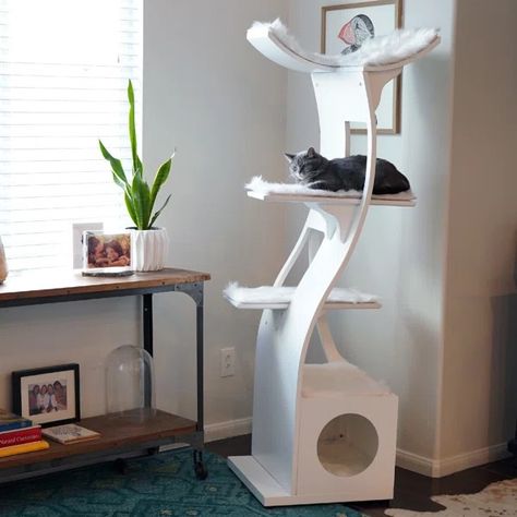 tall white modern cat tree Modern Cat Tower, Cat Furniture Design, Wooden Cat Tree, Modern Cat Tree, Cat Towers, Carpet Cover, Cat Tree Condo, Cat Trees, Shag Carpet