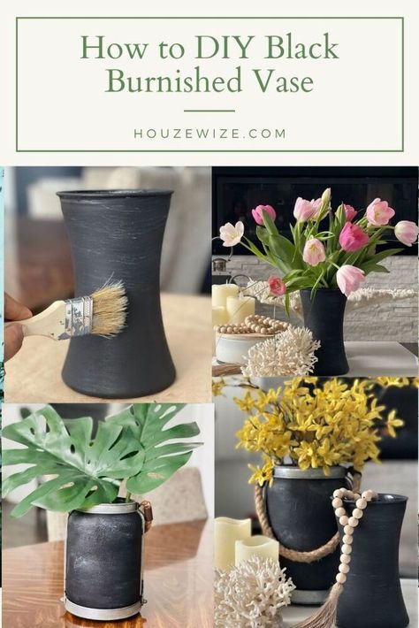 Diy Matte Black Vase, Black Vase Decor, Aged Pottery, Crafting Hacks, Chalk Paint Chairs, Projects Around The House, Diy Chalkboard Sign, Vase Project, Drum Shade Chandelier