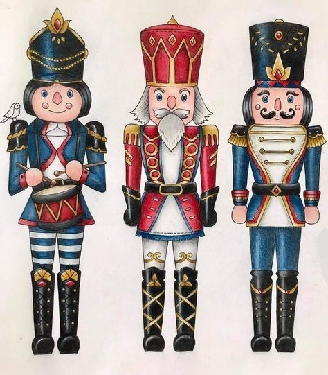 Vintage Christmas Nutcracker, Nutcracker Christmas Drawing, Nutcracker Painting Ideas, The Nutcracker Art, Nutcracker Drawing, Nutcracker Image, Johanna Basford Christmas, Nutcracker Christmas Decorations, Basford Coloring