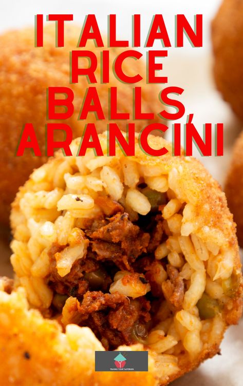 Italian Rice Balls With Meat Ground Beef, Sicilian Rice Balls Recipe, Rice Balls Italian, Arancini Recipe Italian, Italian Rice Balls Recipe, Italian Rice Balls, Rice Dishes Recipes, Arancini Recipe, Homemade Fried Chicken