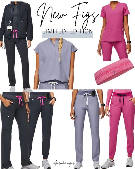 NEW limited edition figs scrubs!! LOVING these colors - the pink is so cute! 💗 figs scrubs, nursing school, nursing school scrubs, comfy scrubs, medical scrubs, figs, limited, nursing, nurse, gift for nurse Follow my shop @laurenhennigar on the @shop.LTK app to shop this post and get my exclusive app-only content! #liketkit #LTKworkwear #LTKfit @shop.ltk https://liketk.it/3Brqb Figs Scrubs Color Chart, Figs Scrubs Colors, Nurse Scrubs Outfits Style, Cute Scrubs Outfits Color Combos, Nurse Style Scrubs Fashion, Fig Scrubs, Cute Nurse Scrubs Outfits, Figs Scrubs Aesthetic, Fig Scrubs Women