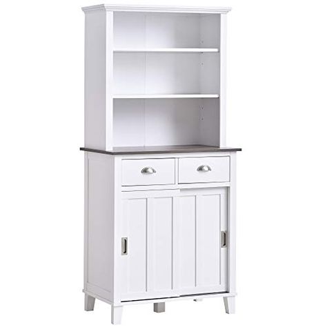 HOMCOM 66.75" H Freestanding Kitchen Pantry Cabinet Cupboard with Sliding Doors, Two Drawers and Open Shelves, Adjust... Freestanding Kitchen Storage, Cabinet With Sliding Doors, Organiser Cucina, Kitchen Storage Units, Kitchen Cupboard Storage, Wooden Cupboard, Pantry Storage Cabinet, Kitchen Pantry Storage, Freestanding Kitchen