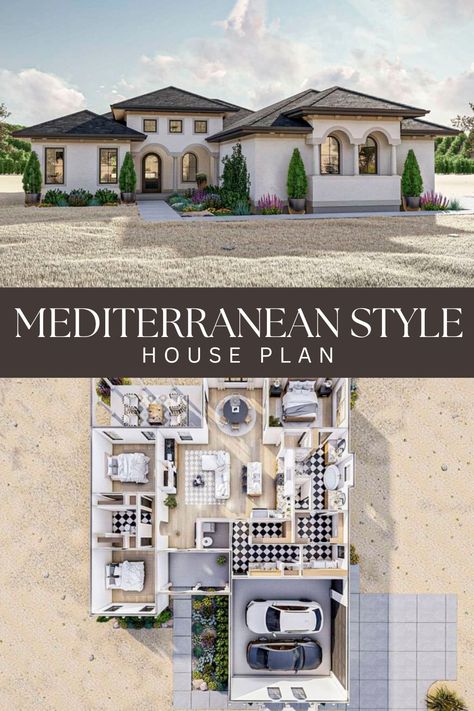 Mediterranean House Designs Exterior, 1 Story Mediterranean House Plans, French Villa Floor Plan, One Story Mediterranean Homes, Mediterranean Home Layout, Spanish Home Layout, Italian Villa House Plans, Medditeranean House Plan, Italian Villa Layout