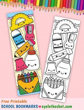 Cute kawaii back to school printables: coloring bookmark. #Ayelet_Keshet #printables #freeprintables #bookmark #bookmarks #backtoschool #kawaii #kawaiiart #coloring #coloringpages Color Your Own Bookmark, Cute Bookmarks Drawings, Doodle Art Bookmarks, Back To School Drawing Ideas, Cute Doodle Art Creative, Back To School Painting, Bookmark Doodles, Drawing For School, Doodle Bookmark