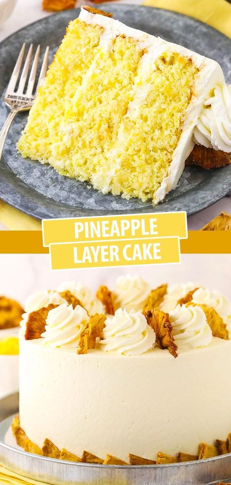 Beautiful Cake Ideas, Southern Pineapple Cake, Pineapple Cake Ideas, Pineapple Layer Cake Recipe, Pineapple Filling For Cake, Moist Pineapple Cake Recipe, Pineapple Filling Recipe, Pineapple Layer Cake, Homemade Whipped Cream Frosting