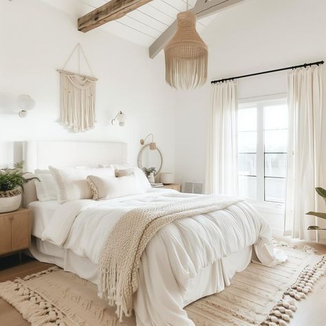 white bedroom ideas with color 7 White Bedroom Ideas With Color, White Rattan Bedroom, Bedroom Ideas With Color, White Loft Bedroom, White Cozy Bedroom, White And Beige Bedroom, Western Room Ideas Bedrooms, Bedroom Wooden Floor, Bloxburg Inspiration