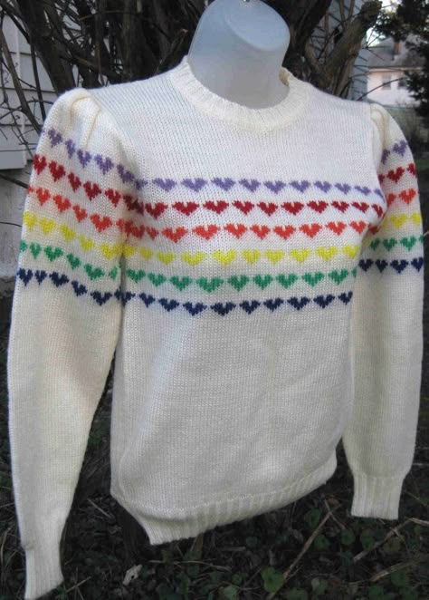 Rainbow heart sweaters The Rainbow Connection, Rainbow Shirts, 80s Stuff, Heart Sweaters, Totally 80s, Ski Bunnies, 80s Girl, 80s Clothing, 1980's Fashion