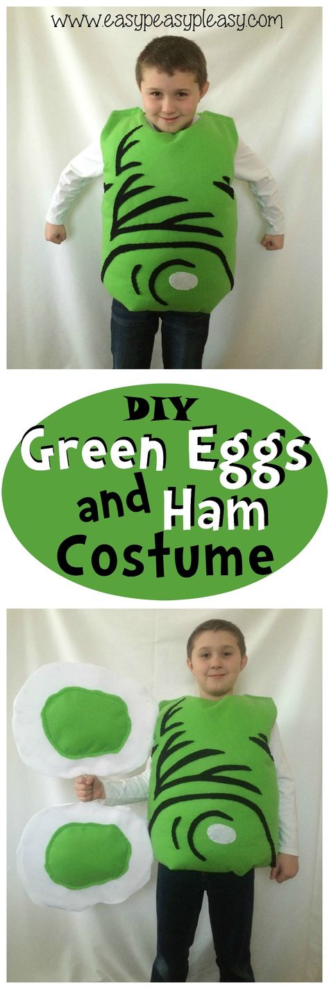 DIY Green Eggs and Ham Costume is perfect for Dr. Seuss week at school or as a Halloween Costume! Diy Green Eggs And Ham, Green Eggs And Ham Costume, Seuss Costumes, Dr Seuss Costumes, Storybook Character Costumes, Dr Suess Day, Make Character, Reading Week, School Spirit Days