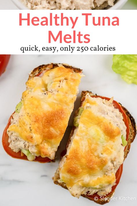 Healthy Tuna Melt, Avocado Tostadas, Tuna Salad Recipe Healthy, Tuna Melt Recipe, Sliced Tomatoes, Grilled Tuna, Slender Kitchen, Healthy Tuna, Melt Recipe