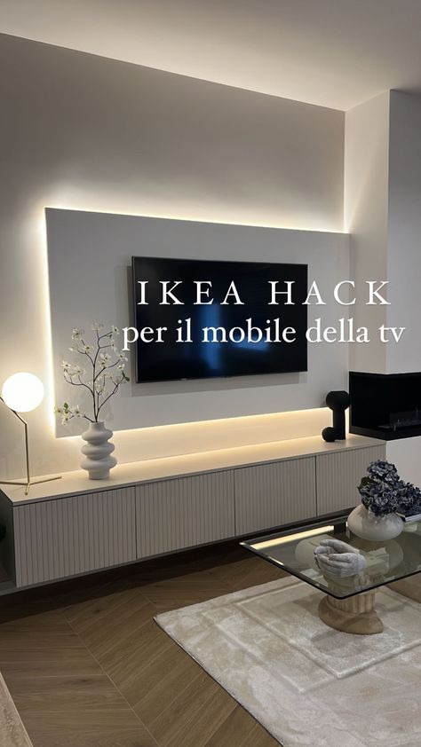 Instagram Hedeviken Ikea Besta, Modern Ikea Living Room, Mobile Tv Ikea, Tv Rum Inspiration, Small Tv Wall, Ikea Tv Wall Unit, Deco Garage, Ikea Tv Unit, Ikea Hack Living Room